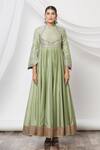 JAYANTI REDDY_Green Embroidered Floral Round Flared Sleeve Anarkali Set  _Online_at_Aza_Fashions