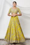 Buy_JAYANTI REDDY_Yellow Embroidered Floral Leaf Neck Lehenga Set  _at_Aza_Fashions