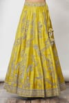 JAYANTI REDDY_Yellow Embroidered Floral Leaf Neck Lehenga Set  _at_Aza_Fashions