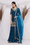 Buy_Surbhi Shah_Blue Chanderi Embroidered Floral Motifs Round Kurta Lehenga Set _at_Aza_Fashions