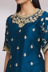 Surbhi Shah_Blue Chanderi Embroidered Floral Motifs Round Kurta Lehenga Set _at_Aza_Fashions