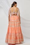 Shop_Tamanna Punjabi Kapoor_Peach Scoop Neck Embroidered Tiered Lehenga Set _at_Aza_Fashions