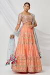 Buy_Tamanna Punjabi Kapoor_Peach Scoop Neck Embroidered Tiered Lehenga Set _at_Aza_Fashions