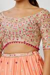 Shop_Tamanna Punjabi Kapoor_Peach Scoop Neck Embroidered Tiered Lehenga Set _Online_at_Aza_Fashions