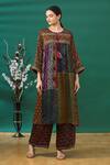 Sunira Designs_Multi Color Printed And Embroidered Bandhani Panelled Front Tie-up Kurta For Women_Online_at_Aza_Fashions