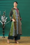 Sunira Designs_Multi Color Printed And Embroidered Bandhani Panelled Front Tie-up Kurta  _Online_at_Aza_Fashions