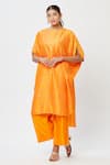 Buy_Rachana Ved_Orange Printed U Neck Asymmetric Kurta And Pant Set  _at_Aza_Fashions