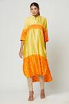 Buy_Rachana Ved_Yellow Printed Polka Dots Notched Color Block Tunic  _at_Aza_Fashions