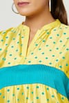 Shop_Rachana Ved_Blue Printed Polka Dots Notched Color Block Tunic  _Online_at_Aza_Fashions