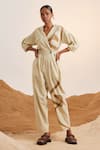 Cord_Off White Cotton Crinkle Printed Trail Top Stitch Jumpsuit _Online_at_Aza_Fashions