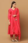 Buy_Two Sisters By Gyans_Pink Cotton, Chanderi Mirrors, Embroidery V-neck Kurta Set _Online_at_Aza_Fashions