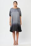 Rachana Ved_Grey Solid U Neck Cowl Ombre Dress  _Online_at_Aza_Fashions