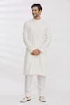 Buy_Aham-Vayam_White Cotton Woven Thread Kurta And Pant Set _at_Aza_Fashions