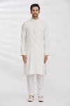 Aham-Vayam_White Cotton Woven Thread Kurta And Pant Set _Online_at_Aza_Fashions