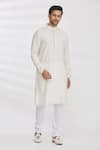 Aham-Vayam_White Cotton Embroidery Sequin And Thread Kurta & Pant Set _Online_at_Aza_Fashions