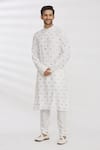 Buy_Aham-Vayam_White Cotton Embroidery Sequin And Thread Kurta & Pant Set _Online_at_Aza_Fashions