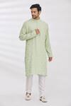 Buy_Aham-Vayam_Green Cotton Embroidery Sequin And Thread Kurta & Pant Set For Kids_at_Aza_Fashions