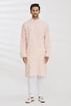 Aham-Vayam_Peach Cotton Embroidery Sequin And Thread Kurta & Pant Set _Online_at_Aza_Fashions