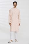 Buy_Aham-Vayam_Peach Cotton Embroidery Sequin And Thread Kurta & Pant Set _Online_at_Aza_Fashions