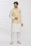 Buy_Aham-Vayam_Cream Silk Blend Embroidery Thread Nehru Jacket For Kids_at_Aza_Fashions