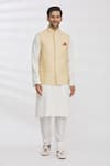 Aham-Vayam_Cream Silk Blend Embroidery Thread Nehru Jacket For Kids_Online_at_Aza_Fashions