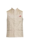 Buy_Aham-Vayam_Gold Silk Blend Embroidery Sequin And Thread Nehru Jacket _Online_at_Aza_Fashions