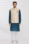 Buy_Aham-Vayam_Gold Silk Blend Embroidery Sequin And Thread Nehru Jacket _Online_at_Aza_Fashions