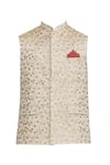 Shop_Aham-Vayam_Gold Silk Blend Embroidery Sequin And Thread Nehru Jacket _Online_at_Aza_Fashions