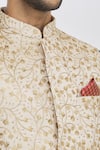 Aham-Vayam_Gold Silk Blend Embroidery Sequin And Thread Nehru Jacket _at_Aza_Fashions