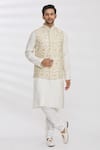 Buy_Aham-Vayam_White Silk Blend Embroidery Thread Nehru Jacket _at_Aza_Fashions