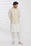 Aham-Vayam_White Silk Blend Embroidery Thread Nehru Jacket _Online_at_Aza_Fashions