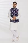 Buy_Aham-Vayam_White Cotton And Silk Woven Thread Bundi & Kurta Set _at_Aza_Fashions