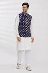 Shop_Aham-Vayam_White Cotton And Silk Woven Thread Bundi & Kurta Set _at_Aza_Fashions