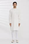 Aham-Vayam_White Cotton And Silk Woven Thread Bundi & Kurta Set _Online_at_Aza_Fashions