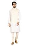Buy_Aryavir Malhotra_Beige Silk Bundi And Kurta Set_Online_at_Aza_Fashions
