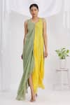 Buy_Ezra_Yellow Plain U Neck Handkerchief Dress _at_Aza_Fashions