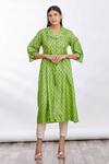 Buy_Mathili's_Green Printed Floral And Bird Motifs Notched Lapel Collar Tunic  _Online_at_Aza_Fashions