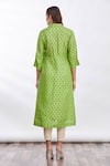 Shop_Mathili's_Green Printed Floral And Bird Motifs Notched Lapel Collar Tunic  _at_Aza_Fashions