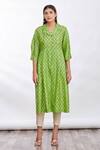 Mathili's_Green Printed Floral And Bird Motifs Notched Lapel Collar Tunic  _Online_at_Aza_Fashions