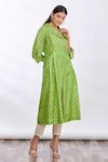 Buy_Mathili's_Green Printed Floral And Bird Motifs Notched Lapel Collar Tunic  _at_Aza_Fashions