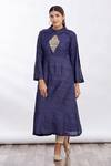 Mathili's_Blue Embroidered Flap Collar Long Tunic  _Online_at_Aza_Fashions