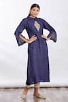 Buy_Mathili's_Blue Embroidered Flap Collar Long Tunic  _at_Aza_Fashions