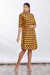 Buy_Mathili's_Yellow Checkered Crew Neck Dress  _at_Aza_Fashions