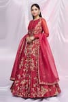 Buy_Petticoat Lane by Divya_Red Chanderi Silk Embroidered Floral Motifs Kurta Round Kalidar And Jacket Set_at_Aza_Fashions