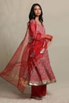 Buy_Abbaran_Red Cotton Cambric Dupatta Organza Round Block Print Anarkali Set _Online_at_Aza_Fashions