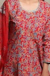 Shop_Abbaran_Red Cotton Cambric Dupatta Organza Round Block Print Anarkali Set _Online_at_Aza_Fashions
