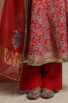Abbaran_Red Cotton Cambric Dupatta Organza Round Block Print Anarkali Set _at_Aza_Fashions
