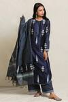 Buy_Abbaran_Blue Chanderi Round Block Print Kurta Set _at_Aza_Fashions