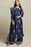 Buy_Abbaran_Blue Chanderi Round Block Print Kurta Set _Online_at_Aza_Fashions