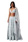 Buy_Amaare_Blue Taffeta Embroidery V Neck Embellished Lehenga Set  _at_Aza_Fashions